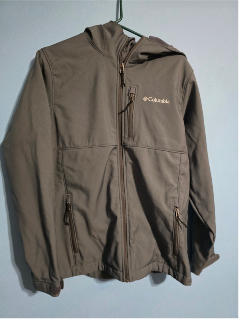 Men's Columbia Lightweight Hooded Softshell Jacket Grey Size M fall waterproof